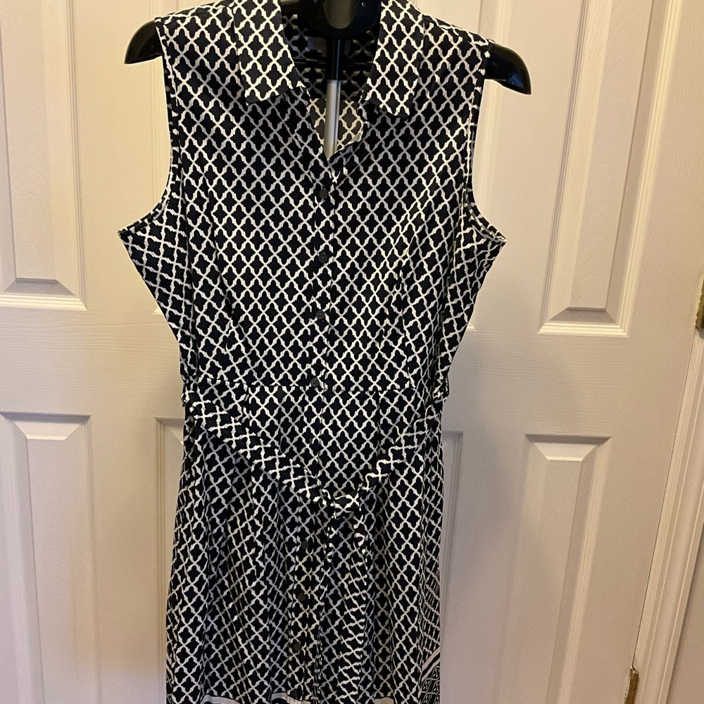Charter Club Blue and White Sleeveless Dress (size M)